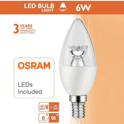 LED Candle Bulb with Lens 6W E14 C37 180º - OSRAM CHIP DURIS E 2835 - 4000K