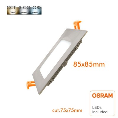 5W LED Square Downlight Slim - Stainless Steel - CCT - OSRAM CHIP DURIS E 2835