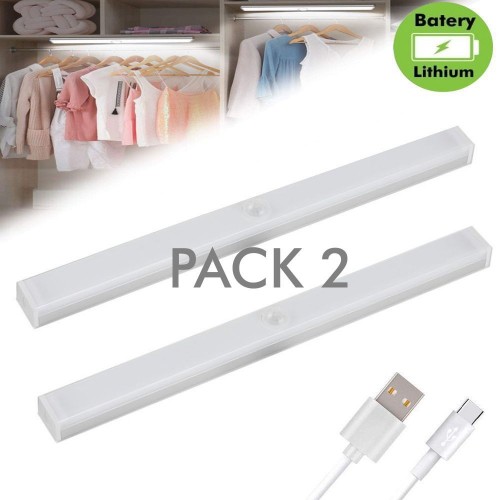 Pack 2 - Magnetic LED Closet Light - Motion Sensor - Lithium Battery - USB Rechargeable