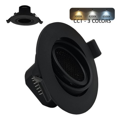 7W Black Round LED Downlight - Adjustable - UGR19 - CCT Selectable Color